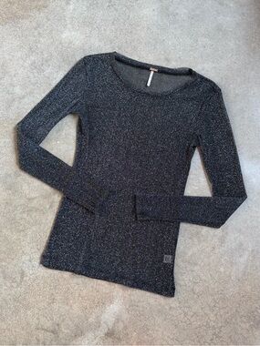 Poof Sheer Metallic Long Sleeve Top